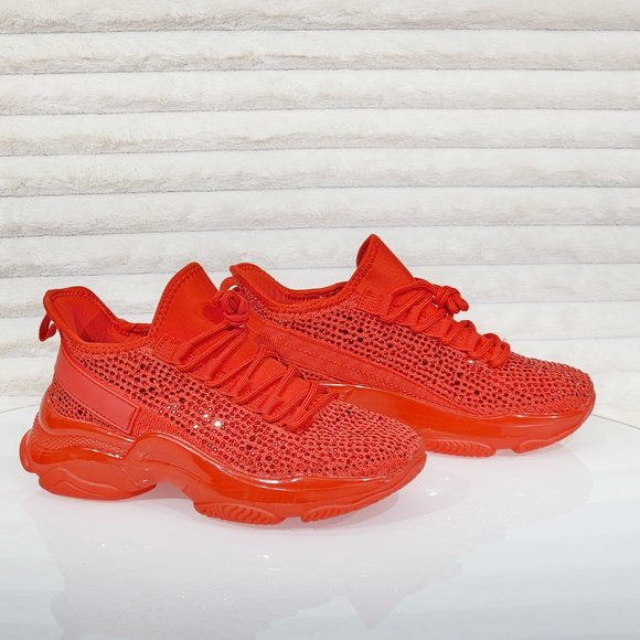 Comfy Cush Red Jelly Sole Slip On Pull Tie Running Tennis Shoes Sneakers - Picture 1 of 13